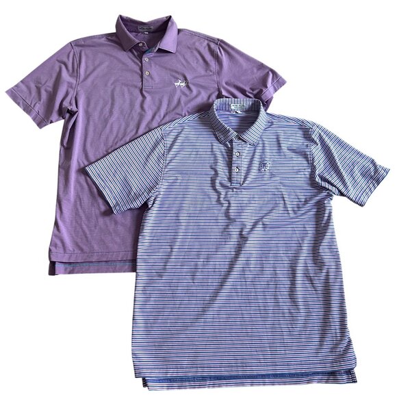 Peter Millar Summer Comfort Mens Sz M Polo Shirt Lot Of 2 Purple Solid & Striped - Picture 7 of 7